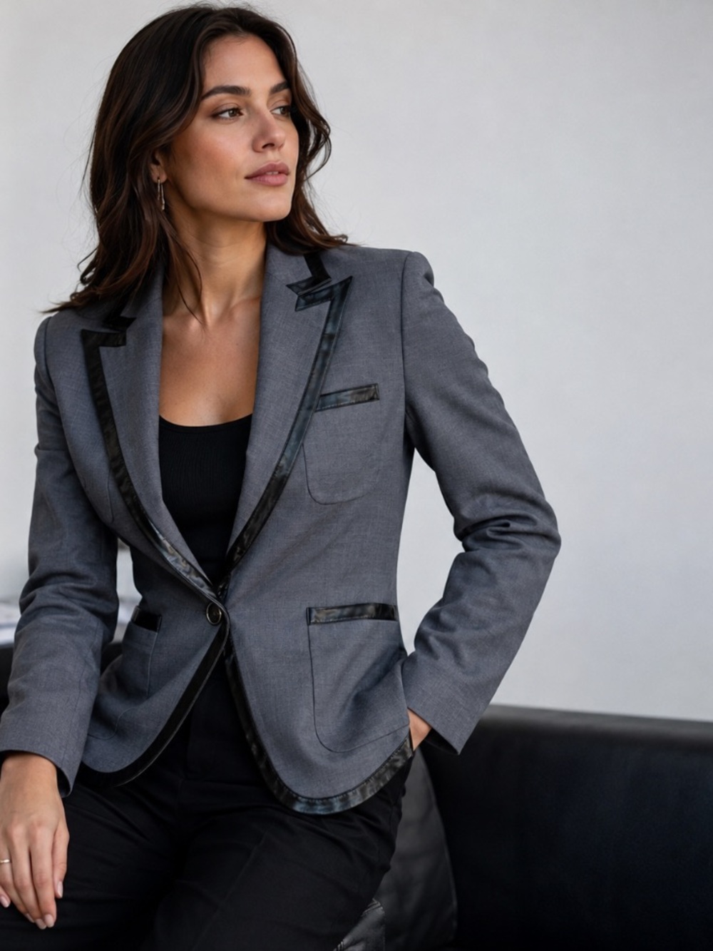 Tart Collections NEW Wool Blend Office Lamb Leather Trim Tailored Blazer Size 2